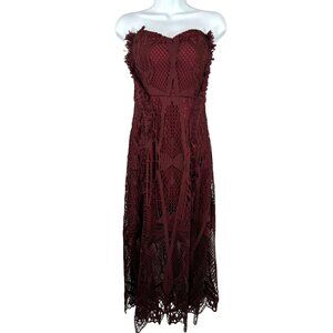 Mossman Entrapment Crochet midi‎ dress whimsy goth wine 90s cocktail sz 10